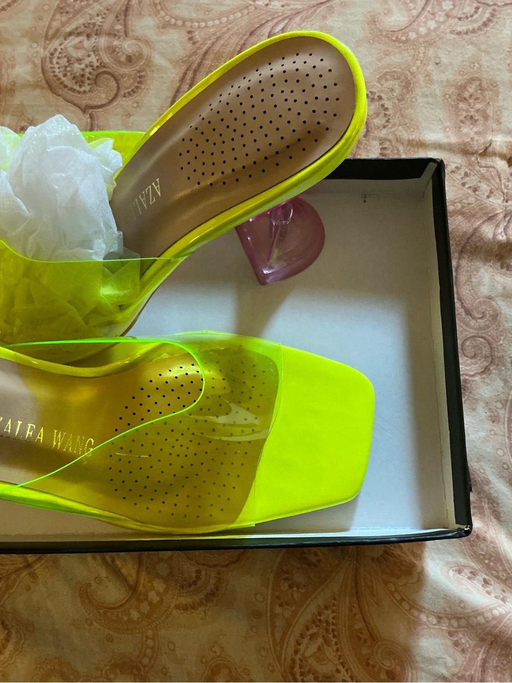 Zalea Wang Neon Yellow Clear-Panel Mule Sandals
